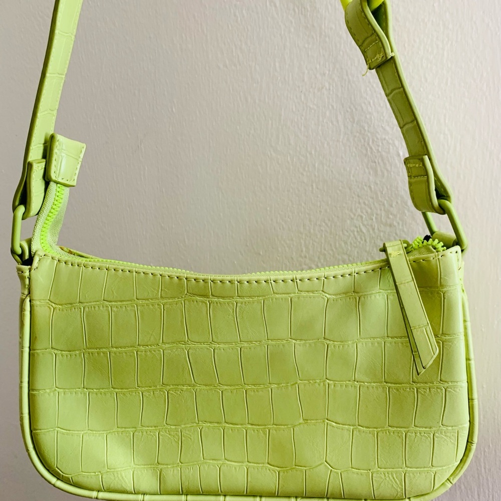 Lime Green Croc-Embossed Shoulder Bag